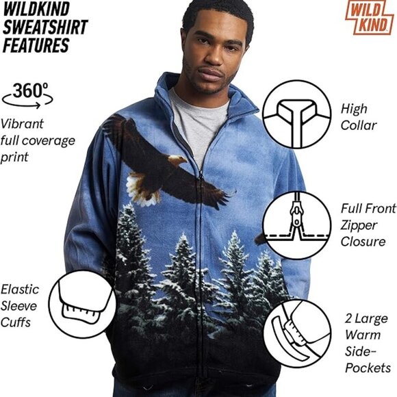 Wildkind Eagle Bird Scout American Eagles Flight Jacket Sweater Unisex Blue L-2X - Picture 3 of 7